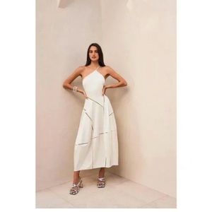 NWT Cult Gaia Sabra White One Shoulder Asymmetrical Midi Dress - Size M